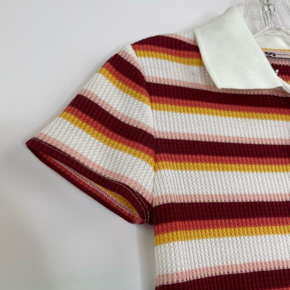 SO Goods for Life stripped collared cropped waffle blouse size Medium - Picture 4 of 11